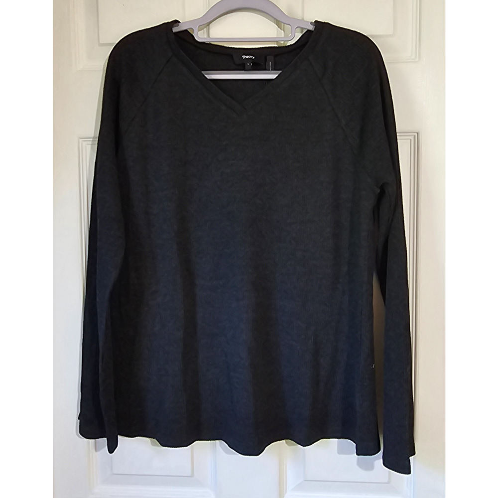 Theory Ranzini V Sweater Women Large Charcoal Wool Blend NWT